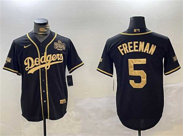Men%27s Los Angeles Dodgers #5 Freddie Freeman Black Gold 2024 World Series Patch And Champions Patch Cool Base Stitched Jersey->los angeles dodgers->MLB Jersey